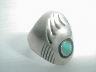 Vintage Navajo Sterling Silver Turquoise Bear Paw Signed P Mens Ring Size 10