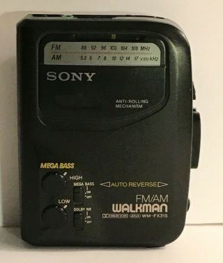 Vintage Sony Walkman Wm - Fx315 Am/fm Cassette Mega Bass Belt Clip