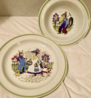 Vintage Arabia Plate And Bowl Children 