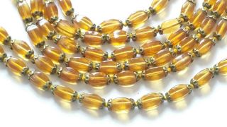 Czech Vintage Art Deco Long Hand Knotted Yellow Glass Bead Necklace