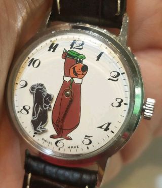 Vintage 1960’s Yogi Bear Collectors Swiss Made Watch Leather Band