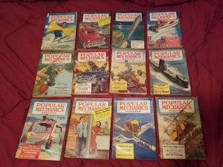 12 - 1953 Vintage Popular Mechanics Magazines Complete Year - Decent Shape