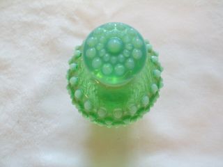 Vintage Fenton Opalescent Green Hobnail Perfume Bottle Vase with Stopper 2