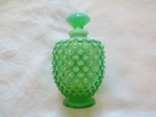 Vintage Fenton Opalescent Green Hobnail Perfume Bottle Vase with Stopper 3