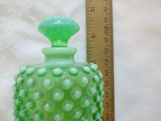 Vintage Fenton Opalescent Green Hobnail Perfume Bottle Vase with Stopper 4