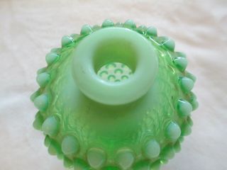 Vintage Fenton Opalescent Green Hobnail Perfume Bottle Vase with Stopper 8
