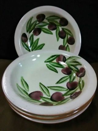 (4) Vtg.  Ceramiche Alfa Italy Hand Painted Olive Vine Terra Cotta Pasta Bowls