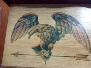 Vintage Serving Tray Eagle Wood Mid Century Bar Rustic Handles MCM Signed 2