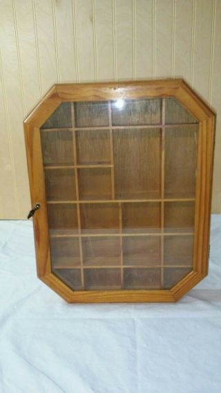 Vintage Wood & Glass Shadow Box Display Case Wall Hanging Magnetic Closure
