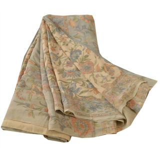 Sanskriti Vintage Peach Saree 100 Pure Crepe Silk Printed Sari Decor Fabric 6