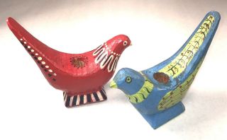 Vintage Bird Candle Holders Hand Carved & Painted Rustic Folk Art