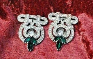 Vintage Duette Silvertone Rhinestone & Emerald Brooch Pin,  Fur,  Dress Shoe Clip