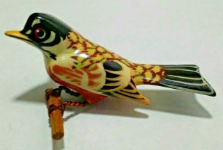 Vintage Takahashi Or Takahashi Style Wood Bird Pin Brooch Hand Carved & Painted