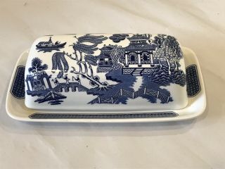 Vintage Churchill Blue Willow Covered Butter Dish - Made In England
