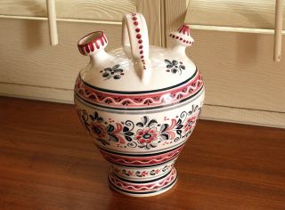 Spanish Vintage Handmade Ceramic Pitcher Sangria Toledo Cervantes Floral