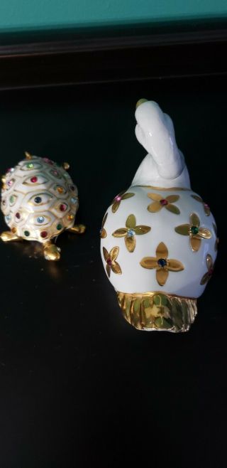 Vintage Capodimonte Polaris Swarovski Multi Color Crystal Turtle & Swan - Italy