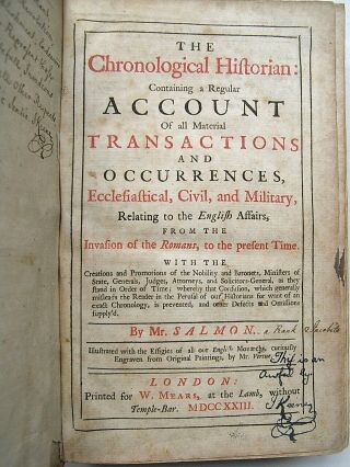 1723 1st Chronological ENGLISH British HISTORY AD 61 to 1722,  Manuscript Notes 2