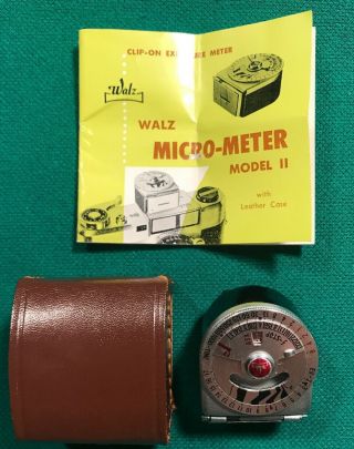 Vintage Walz Micro Meter Clip On Exposure Meter Model Ii With Leather Case