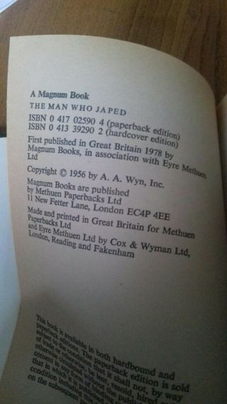 Philip K.  Dick – The Man Who Japed – 1978 - First UK hardback printing 5