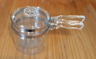 Vintage 3 piece Pyrex Flameware Glass Double Boiler Pot with Lid 1 1/2 qt 6283 2