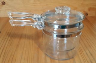 Vintage 3 piece Pyrex Flameware Glass Double Boiler Pot with Lid 1 1/2 qt 6283 3