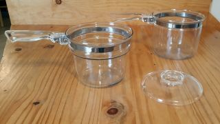Vintage 3 piece Pyrex Flameware Glass Double Boiler Pot with Lid 1 1/2 qt 6283 4