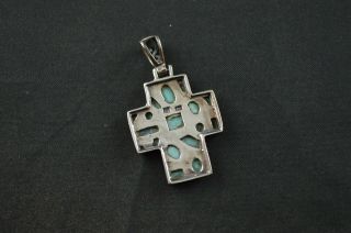 Vintage Sterling Silver Cross Pendant w Turquoise Stones - 5g 2