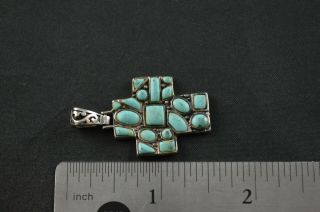 Vintage Sterling Silver Cross Pendant w Turquoise Stones - 5g 3