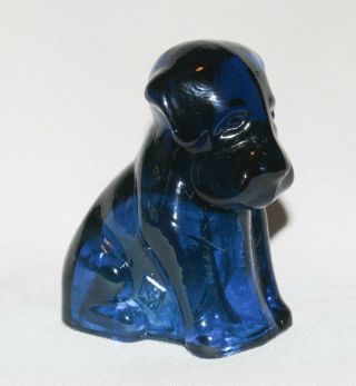Vintage Boyds Crystal Art Glass Cobalt Blue Glass Dog Figurine 3” Tall