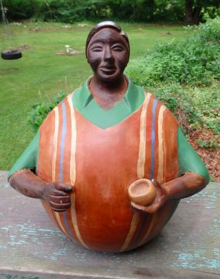 Vintage Chulucanas Pottery Peru Figure Holding Cup 12 Inches Tall Nr