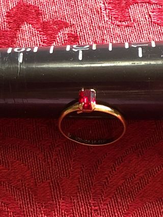 Vintage 1/20 10k Gold Filled Espo Emerald Cut Red Ruby Ring Size 5 - 6 Adjustable