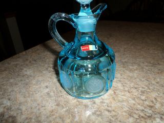 Vintage Fostoria Glass Blue Coin Frosted Glass With Stopper