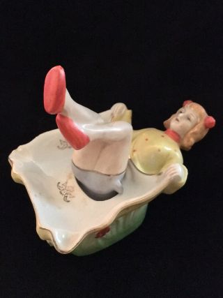 Vintage Ashtray Risque Chinese Girl Nodder Legs Made In Japan Art Deco 1940s