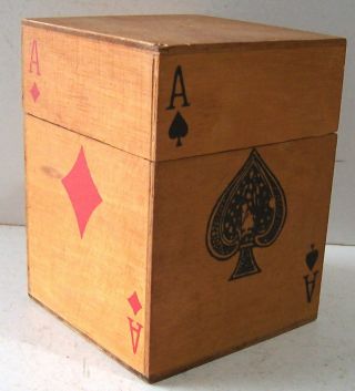 Vintage Wooden Double Deck Playing Card Suits Box Case