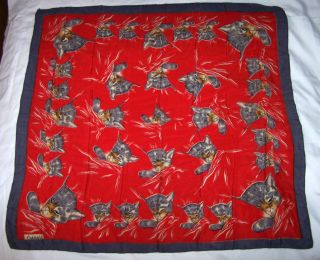 Vintage Chessie Cat Silk Scarf In Red And Grey