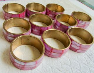 Vintage Pink Mother Of Pearl Napkin Rings Mother Of Pearl Brass Set Of 10
