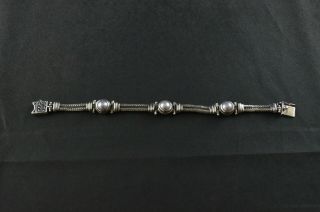 Vintage Sterling Silver Chain Link Bracelet W Charcoal Stones - 22g