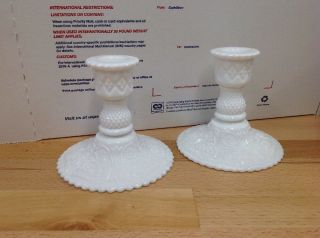 2 Vintage White Milk Glass Candle Stick Holders