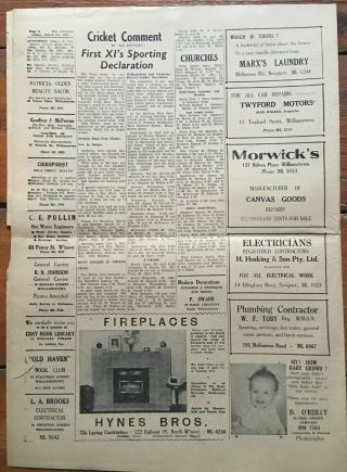 Vintage 1954 WILLIAMSTOWN CHRONICLE Newspaper Melbourne Australian Australia pic 2