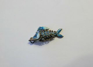 Vintage Sterling Silver Enamel Handmade Flexible Fish on a Hook Pendant 2
