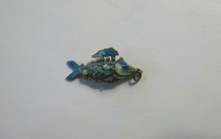 Vintage Sterling Silver Enamel Handmade Flexible Fish on a Hook Pendant 3