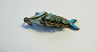 Vintage Sterling Silver Enamel Handmade Flexible Fish on a Hook Pendant 5