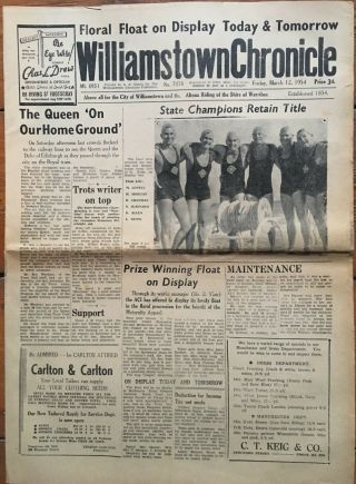 Vintage 1954 Williamstown Chronicle Newspaper Melbourne Australian Australia 1