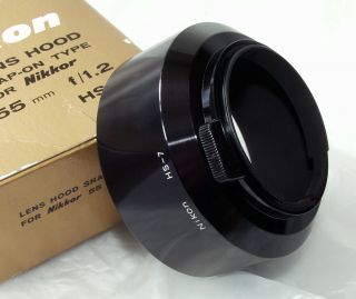 Boxed Nikon Hs - 7 Hood For Noct - Nikkor 58mm/1.  2 And Nikkor 55mm/1.  2 - Very