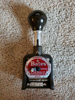 Vintage Patented Bates Numbering Machine,  6 - Wheel,  Style E – Cleaned,