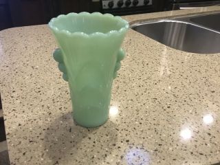 Vintage Art Deco Green Jadeite Glass Fire King Flower Vase 5 - 1/4 " Tall