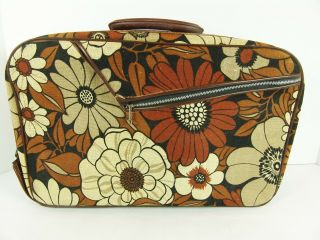 Vintage Mod Flower Power 60s 70s Suitcase Retro Floral Key Lock Zip Japan