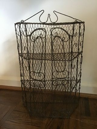 Vintage Shabby Industrial Wire Hanging Cabinet Curio 4