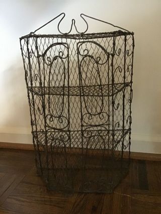 Vintage Shabby Industrial Wire Hanging Cabinet Curio 5