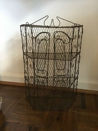 Vintage Shabby Industrial Wire Hanging Cabinet Curio 6